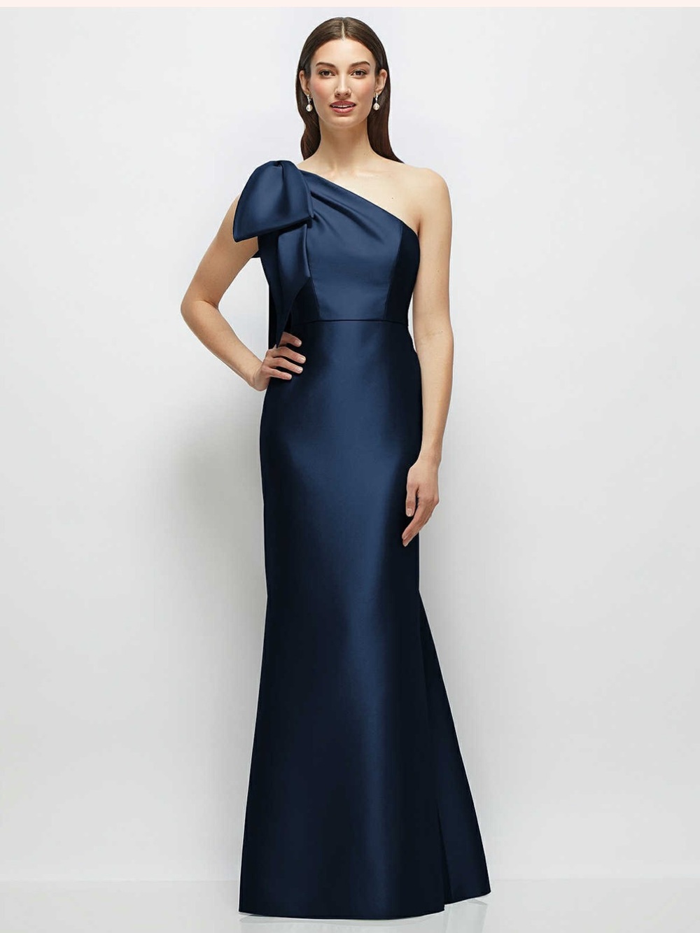 Alfred Sung D879 Leanor One Shoulder Dress in Midnight Navy